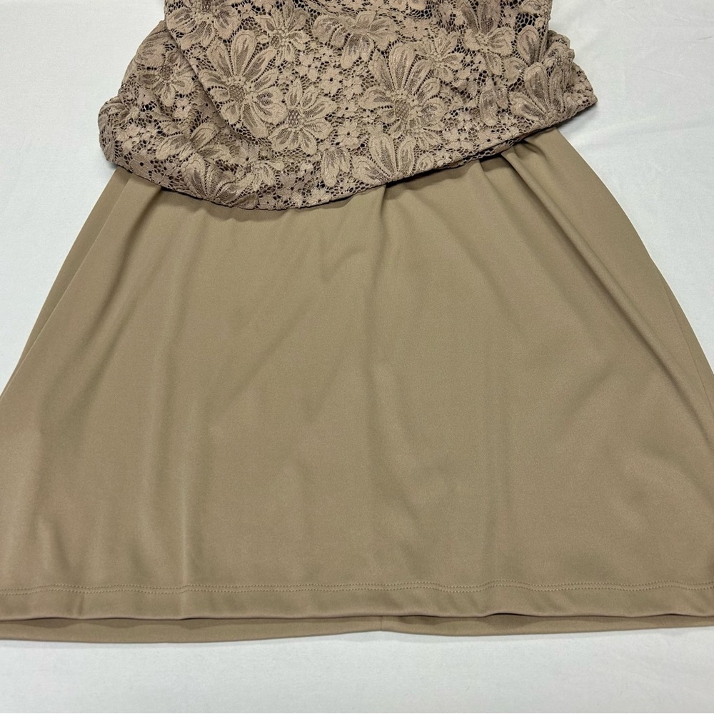 Calvin Klein Sleeveless Sheath Dress Size 14 Ruched Stretch Floral Lace Taupe - Picture 7 of 14